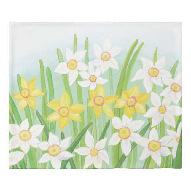 White and Yellow Spring Daffodils   Duvet Cover (Front)