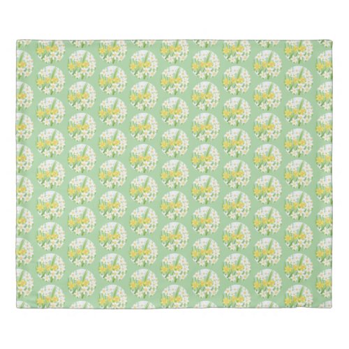 White and Yellow Spring Daffodils Illustration Duvet Cover