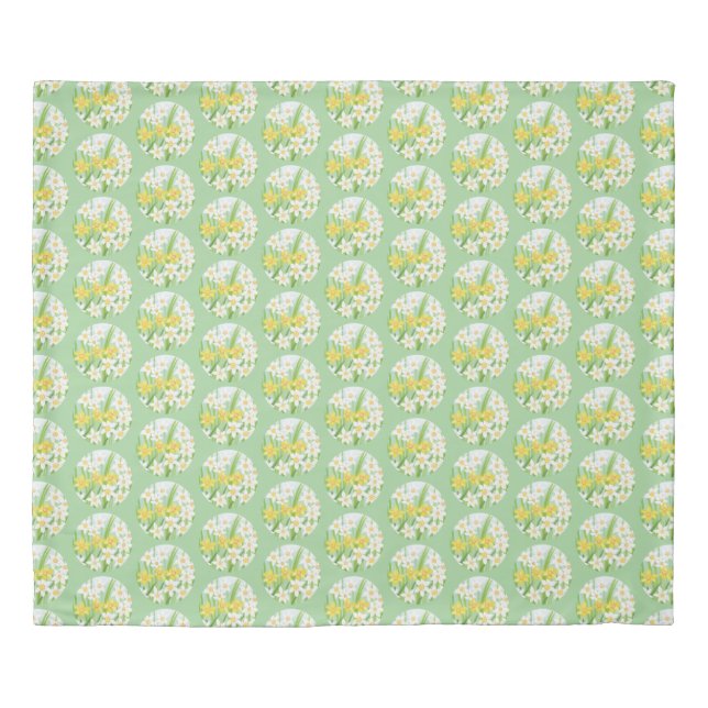 White and Yellow Spring Daffodils Illustration Duvet Cover (Front)