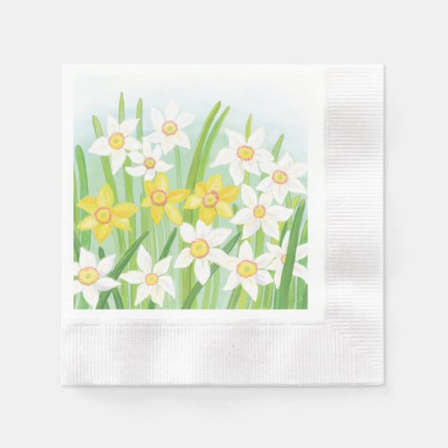 White and Yellow Spring Daffodils   Napkins