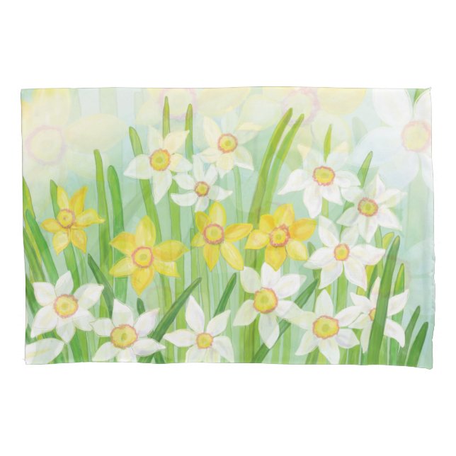 White and Yellow Spring Daffodils  Pillow Case (Front)