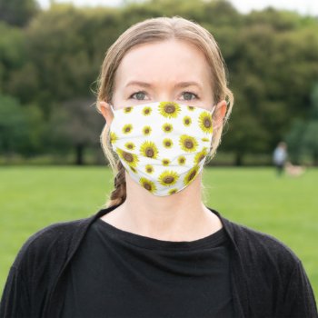 White And Yellow Sunflowers Women's Adult Cloth Face Mask by Magical_Maddness at Zazzle