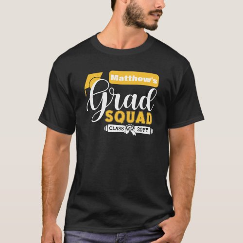 White and Yellow Text Males Black Grad Squad T_Shirt