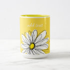 White and Yellow Whimsical Daisy Custom Text