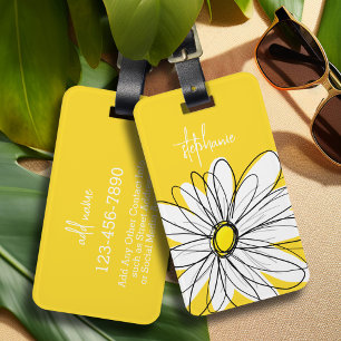 White and Yellow Whimsical Daisy Custom Text Luggage Tag