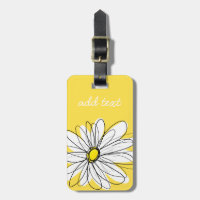 White and Yellow Whimsical Daisy Custom Text Luggage Tag