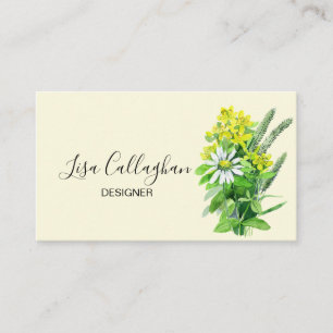 White and yellow wildflowers business card