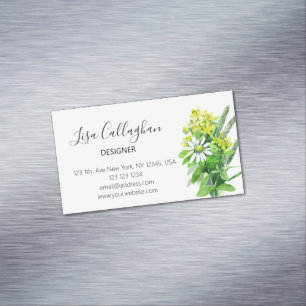 White and yellow wildflowers business card magnet