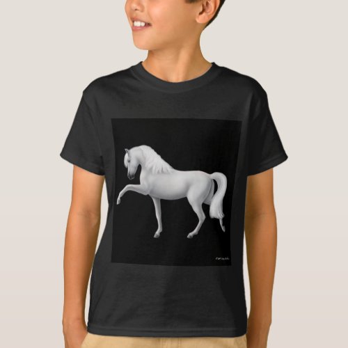 White Andalusian Horse Kids Dark T_Shirt