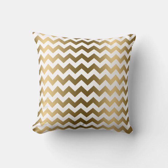 White AndGold Chevron Pattern Throw Pillow (Front)