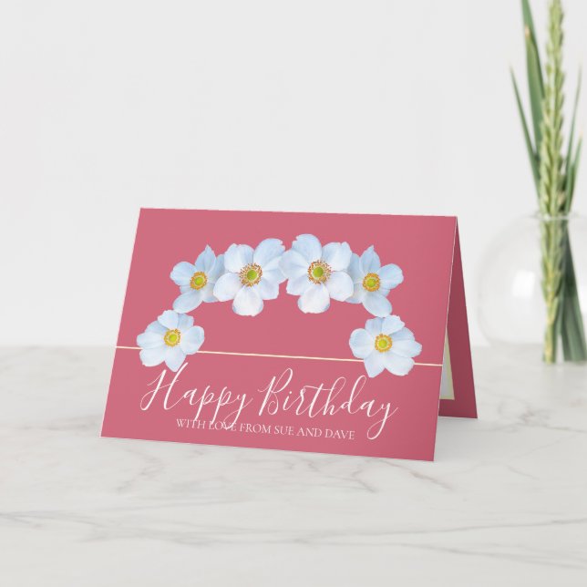 White Anemone Botanical Elegant Happy Birthday Card (Front)