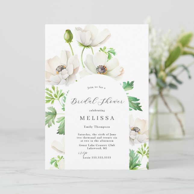 White Anemone Bridal Shower Invitation (Standing Front)