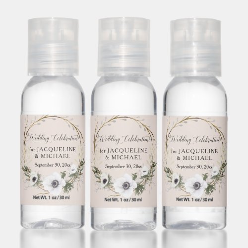 White Anemone Dusty Pink Boho Wreath Bridal Shower Hand Sanitizer