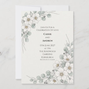 White Anemone Eucalyptus Botanical Wedding Invitat Invitation