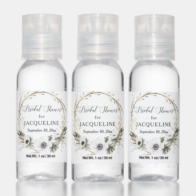 White Anemone Eucalyptus Twig Fern Bridal Shower Hand Sanitizer (Set)