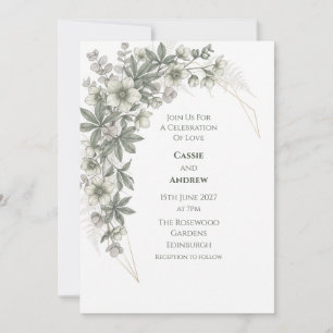 White Anemone Eucalyptus Wedding Invitation