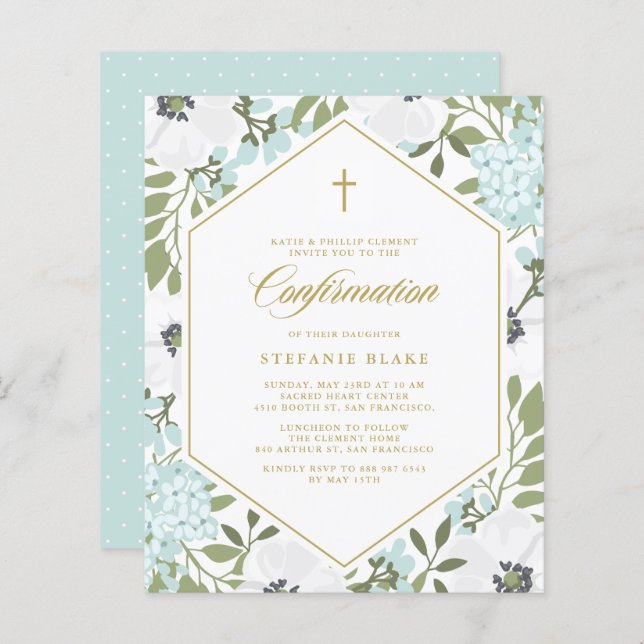 White Anemone Floral Confirmation Invitation (Front/Back)