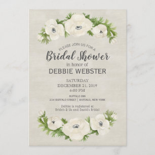 White Anemone Floral Wedding Bridal Shower Invitation