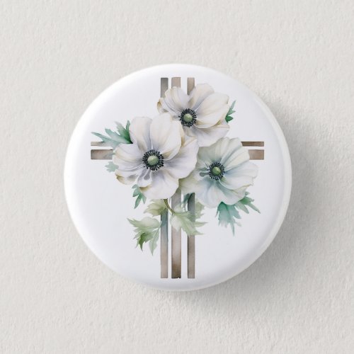 White anemone flower cross button