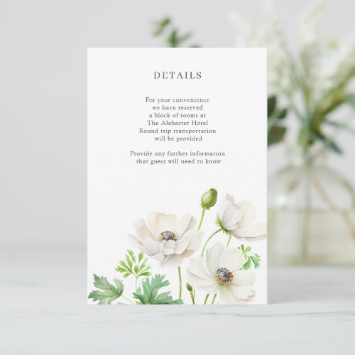 White Anemone Flower Details Enclosure Card