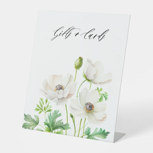 White Anemone flower Gifts and Cards Pedestal Sign (Front)