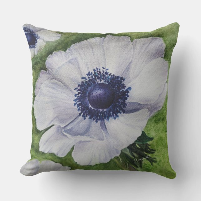 WHITE ANEMONE FLOWER PATIO OUTDOOR PILLOW (Front)