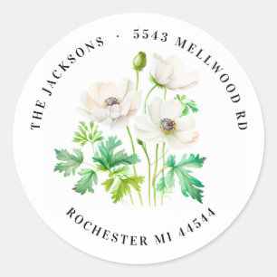 White Anemone flower Return Address Classic Round Sticker