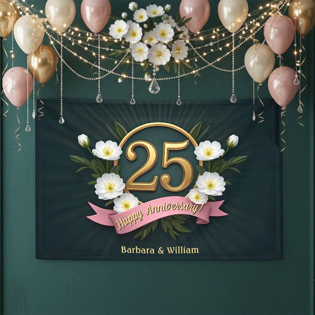 White Anemone Flowers 25th Wedding Anniversary Banner (Creator Uploaded)