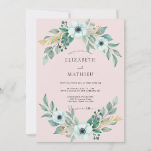 White Anemone Foliage Wedding Invitation