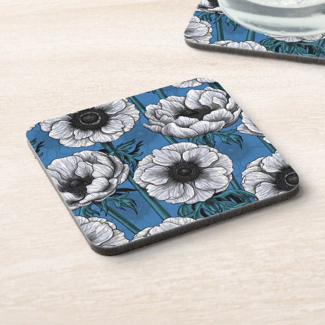 White anemone garden beverage coaster (Left Side)