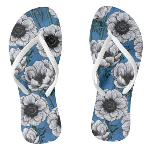 White anemone garden flip flops