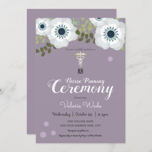 White Anemone Graduation RN Nurse Pinning Ceremony Invitation