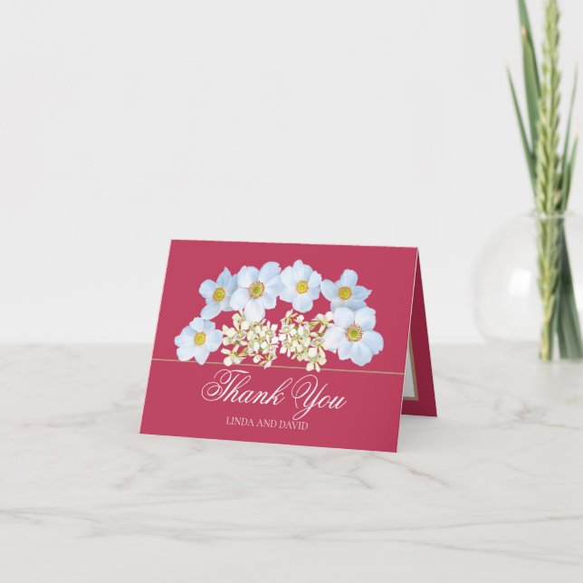 White Anemone & Orchid Bouquet Floral Thank You Card (Front)