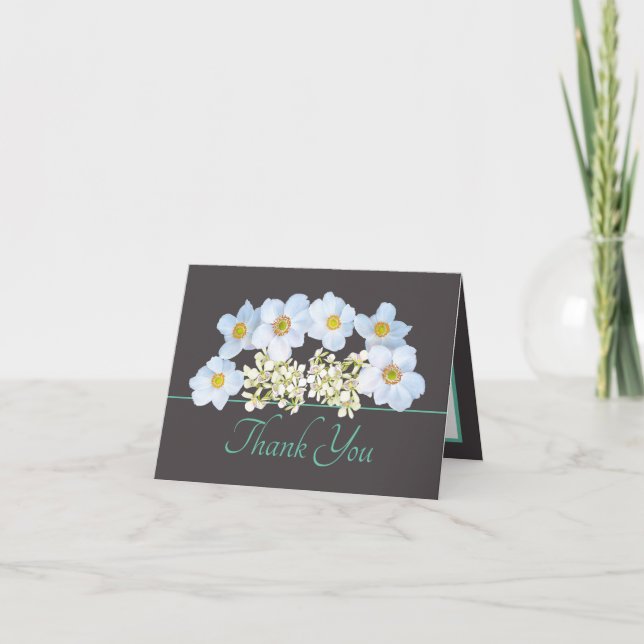 White Anemone & Orchid Bouquet Floral Thank You Card (Front)