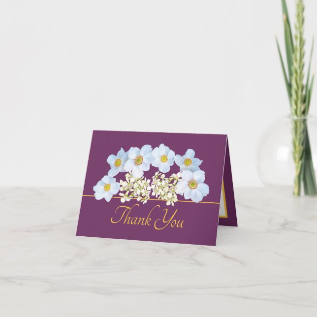 White Anemone & Orchid Bouquet Floral Thank You Card (Front)