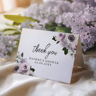White Anemone & Purple Floral Bridal Shower Folded Thank You Card