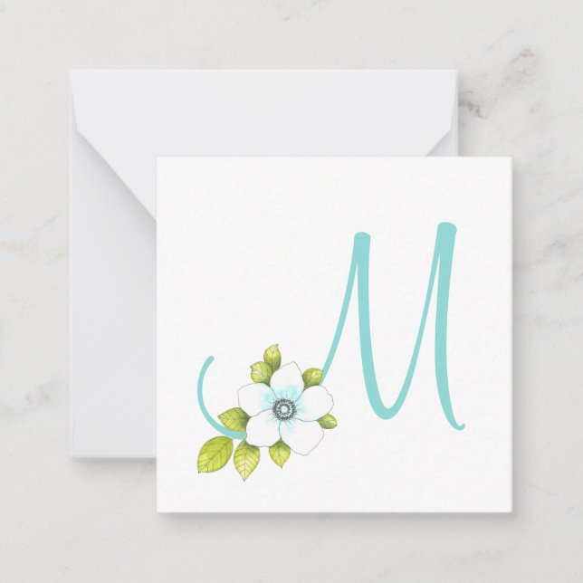 White Anemone Watercolor Pen & Watercolor Flower Note Card (Front)