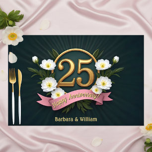 White Anemones 25th Wedding Anniversary Placemat