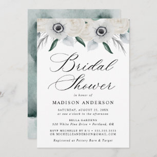 White Anemones and Roses Bridal Shower Invitation