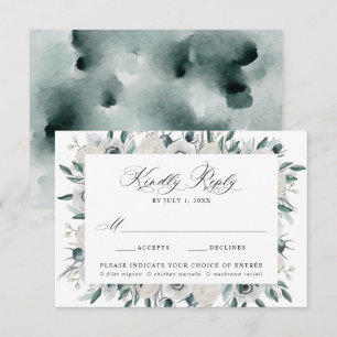 White Anemones and Roses Meal Choice Wedding RSVP Card