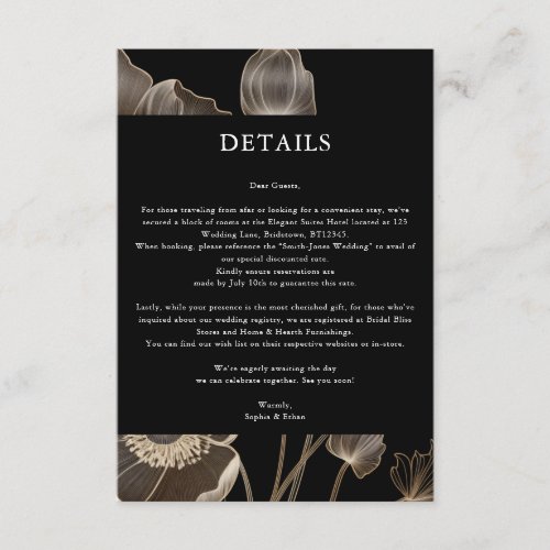 White Anemones Bloom Dark Wedding Details Enclosure Card