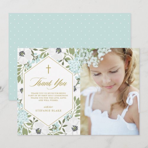 White Anemones Blue Floral First Communion Photo