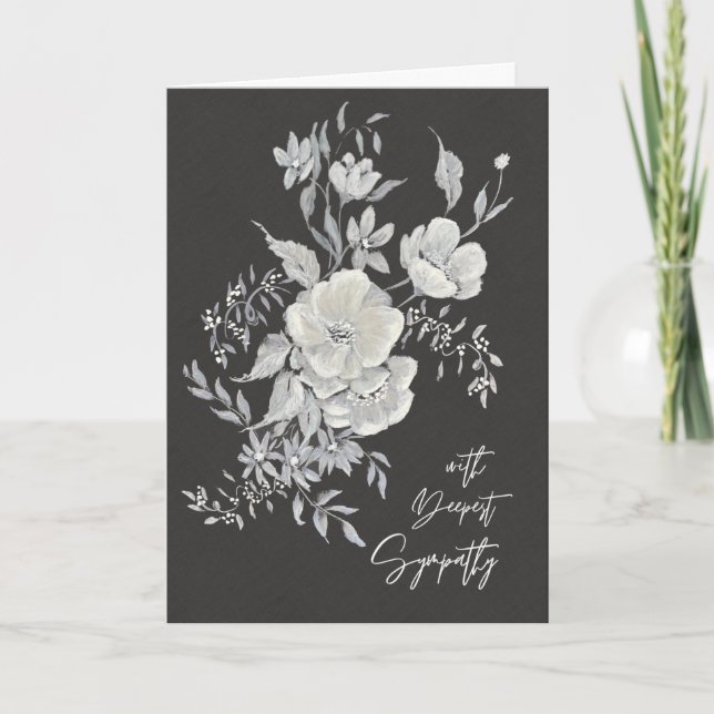White Anemones Elegant Black & Ivory Floral  Card (Front)