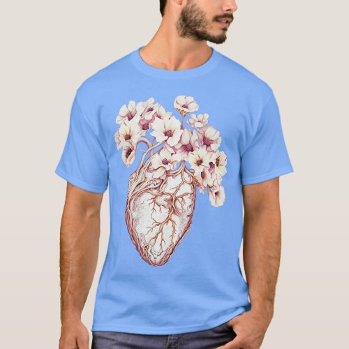 White Anemones for flowery Heart Human Anatomy bot T_Shirt