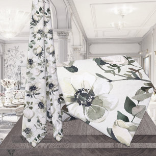 White Anemones Green Eucalyptus Wedding Neck Tie