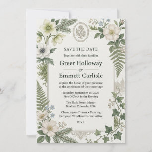 White Anemones, Hellebores, Ferns, Ivy, Berries, O Invitation