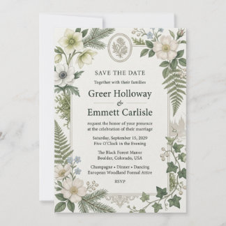 White Anemones, Hellebores, Ferns, Ivy, Berries, O Invitation