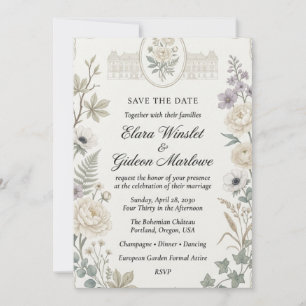 White Anemones, Neutral Peonies, Ranunculus, Lilac Invitation