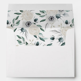 White Anemones Pattern Pre-Printed Return Address Envelope