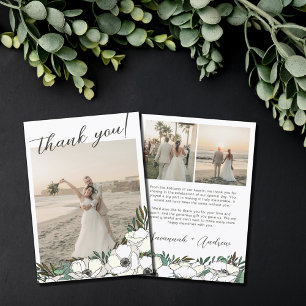 White Anemones Wedding Photos Thank You Note Card